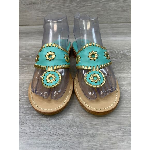 Jack Rogers Hollis Women's 7 Blue Thong Leather Sandal Casual Block Heel Slip-On - Picture 2 of 10